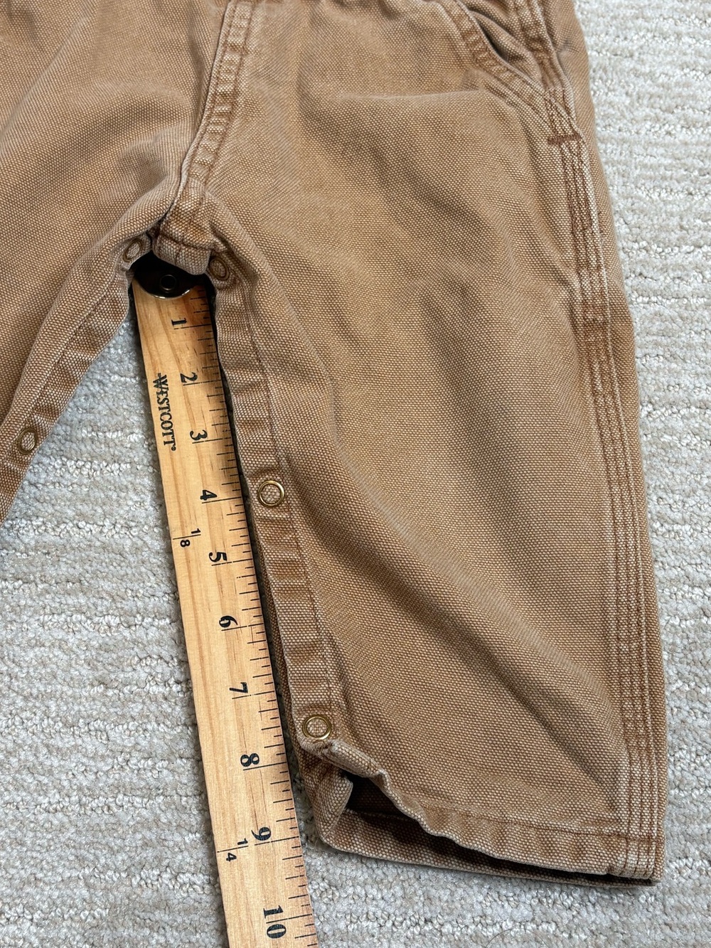 VTG Carhartt Baby Toddler Duck Bib Overalls Size 24M Leg Snaps One Piece Camel - Picture 5 of 9